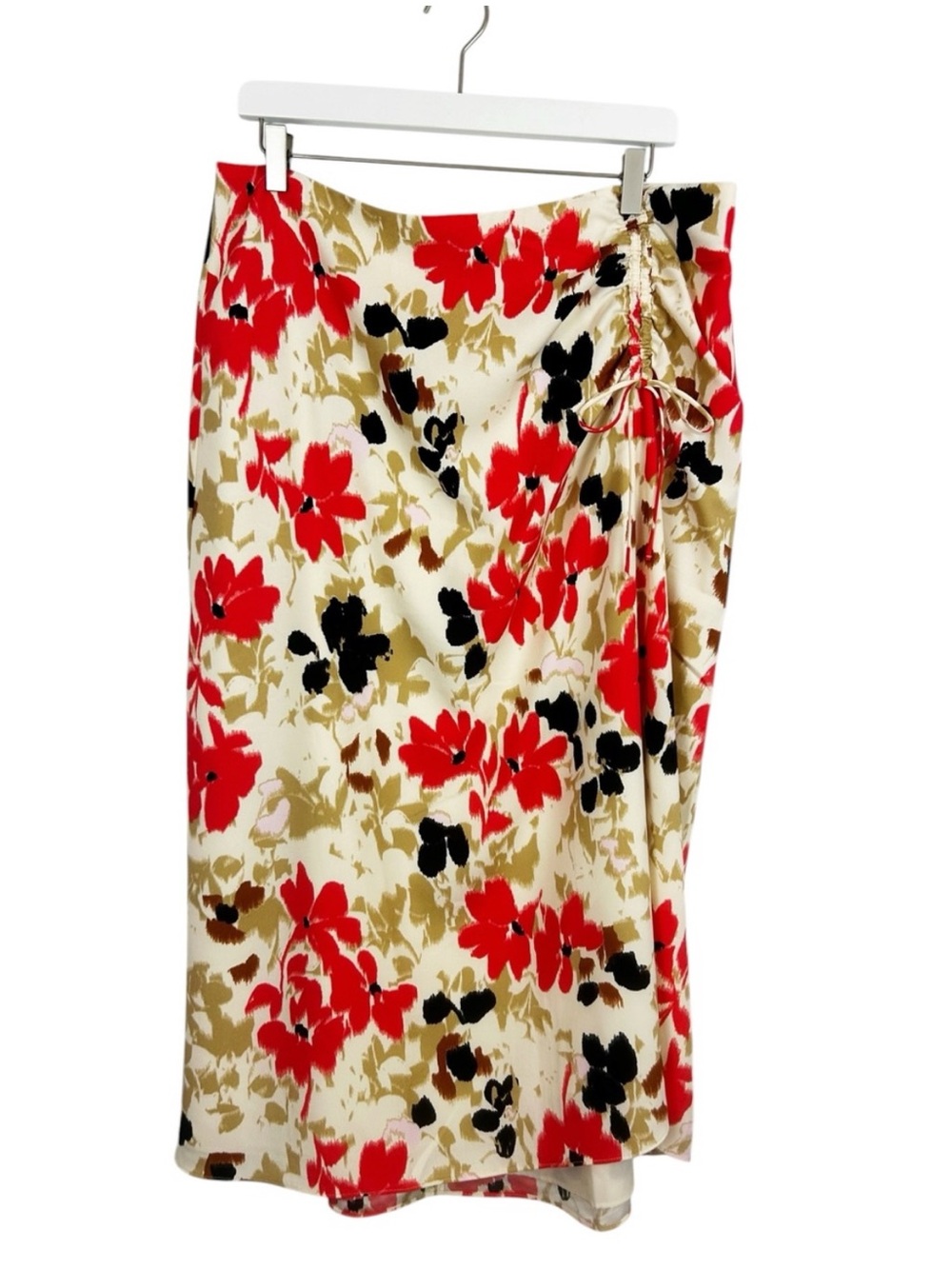 LOFT Gardenia Ruched Midi Skirt Women's Size 14 NWT
